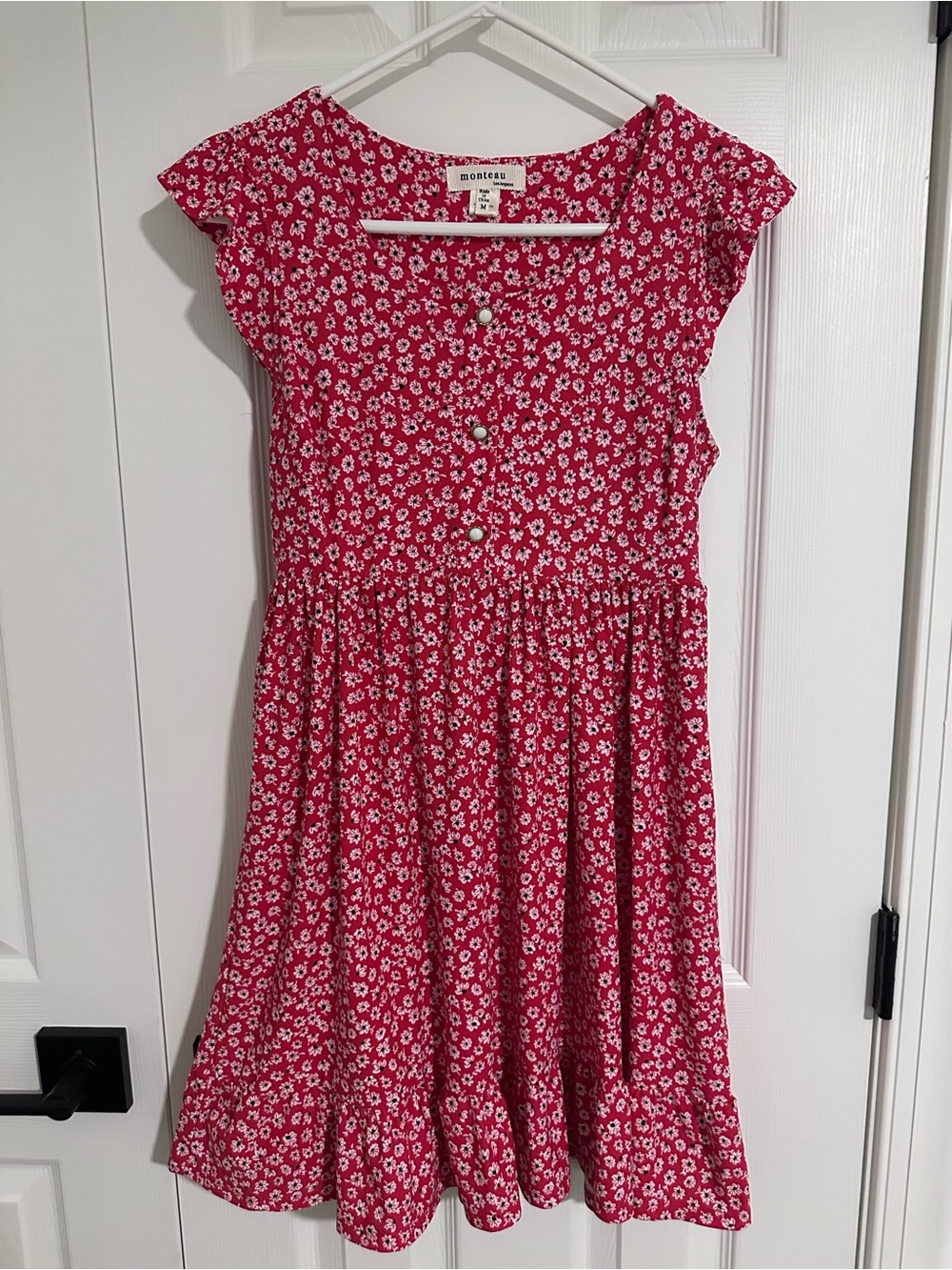 Monteau Red Floral Button-Front Casual Dress
